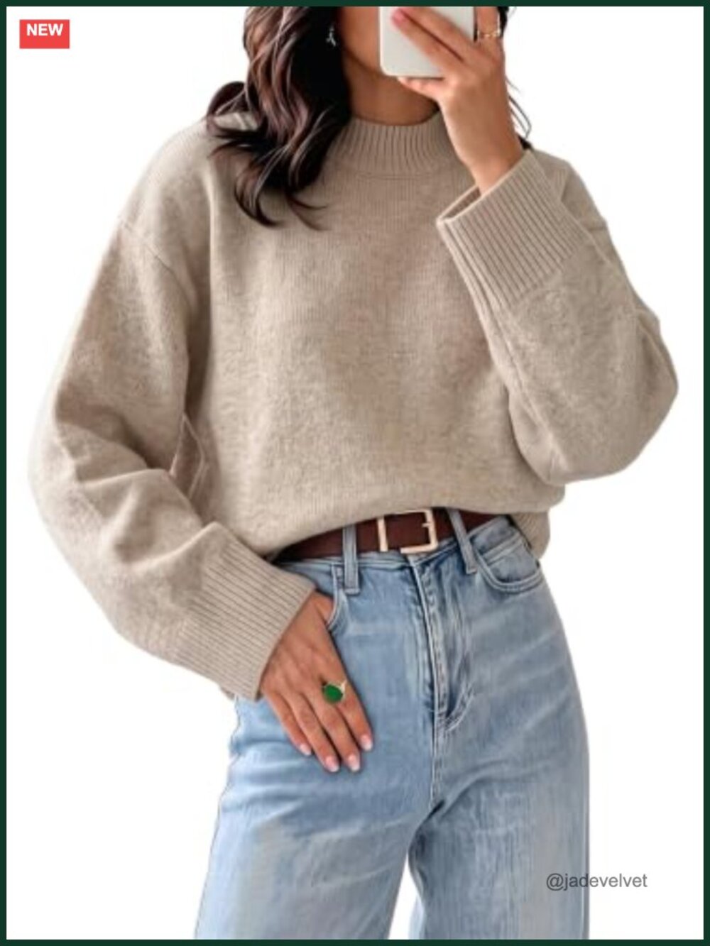 Oversized Knit Pullover Sweater with Batwing Sleeves for Women
